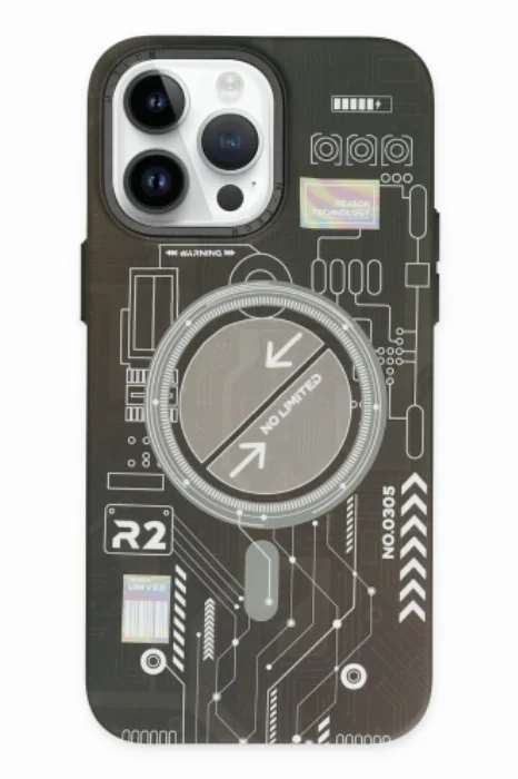 Apple iPhone 14 Pro (6.1) Kılıf Fosforlu Metal Slim Magnetic MagSafe Kapak - Siyah