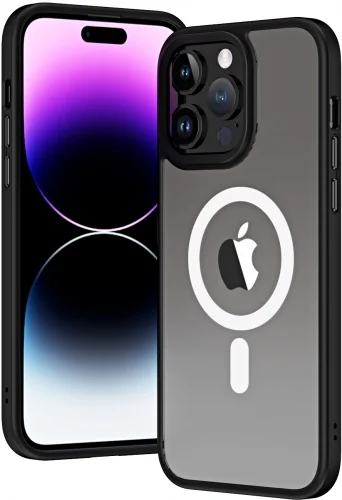 Apple iPhone 14 Pro (6.1) Kılıf Hibrit Wireless Şarj Özellikli Buzlu Silikon - Siyah