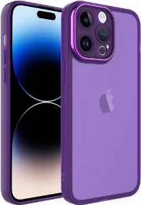 Apple iPhone 14 Pro (6.1) Kılıf Şeffaf Esnek Silikon Kenarları Buzlu Kamera Korumalı Post Kapak - Derin Mor