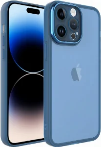 Apple iPhone 14 Pro (6.1) Kılıf Şeffaf Esnek Silikon Kenarları Buzlu Kamera Korumalı Post Kapak - Mavi