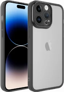 Apple iPhone 14 Pro (6.1) Kılıf Şeffaf Esnek Silikon Kenarları Buzlu Kamera Korumalı Post Kapak - Siyah