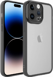 Apple iPhone 14 Pro (6.1) Kılıf Şeffaf Esnek Silikon Kenarları Buzlu Kamera Korumalı Post Kapak - Siyah