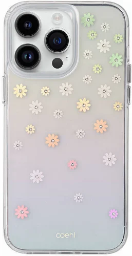 Apple iPhone 14 Pro (6.1) Kılıf Çiçek Desenli Taşlı Coehl Aster Kapak - Pembe