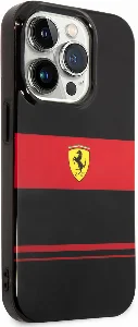 Apple iPhone 14 Pro (6.1) Kılıf Ferrari Orjinal Lisanslı Magsafe Şarj Özellikli Yatay Çizgili Dizayn Kapak - Siyah