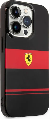 Apple iPhone 14 Pro (6.1) Kılıf Ferrari Orjinal Lisanslı Magsafe Şarj Özellikli Yatay Çizgili Dizayn Kapak - Siyah