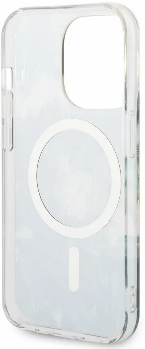 Apple iPhone 14 Pro Kılıf GUESS Magsafe Şarj Özellikli Yaprak Desenli Magsafe Şarj Kablolu Kapak - Pembe