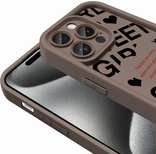 Apple iPhone 14 Pro (6.1) Kılıf Kamera Korumalı Baskılı Arka Yüzey Klas Kapak - Koyu Kahve