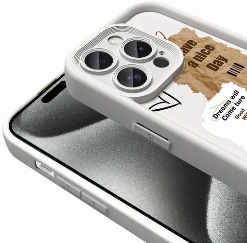 Apple iPhone 14 Pro (6.1) Kılıf Kamera Korumalı Baskılı Arka Yüzey Klas Kapak - Beyaz