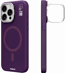 Apple iPhone 14 Pro (6.1) Kılıf Magsafe Şarj Özellikli Kamera Standlı Silikon Youngkit Bitty Cream Kapak - Mor