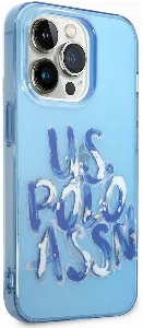Apple iPhone 14 Pro (6.1) Kılıf U.S. POLO ASSN. Renkli Grafiti Baskılı Dizayn Kapak - Mavi