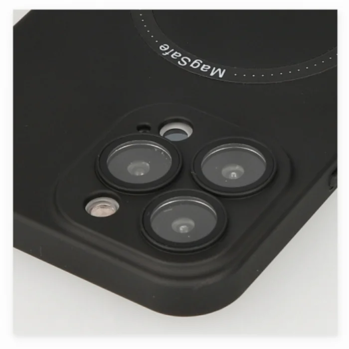 Apple iPhone 14 Pro Max (6.7) Kılıf Magsafe Lens Korumalı Jack Silikon Kapak - Siyah