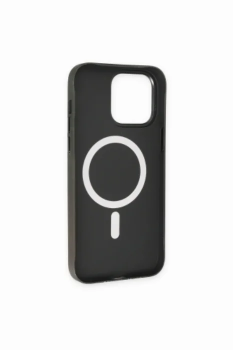 Apple iPhone 14 Pro Max (6.7) Kılıf Fosforlu Metal Slim Magnetic MagSafe Kapak - Siyah