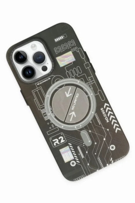 Apple iPhone 14 Pro Max (6.7) Kılıf Fosforlu Metal Slim Magnetic MagSafe Kapak - Siyah