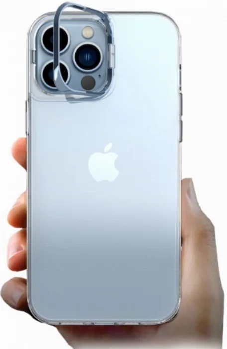 Apple iPhone 14 Pro Max (6.7) Kılıf Kamera Çerçeve Standlı Şeffaf Silikon Skuba Kapak - Gümüş