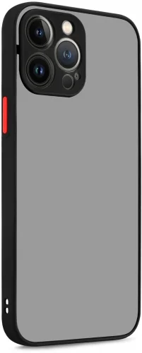 Apple iPhone 14 Pro Max (6.7) Kılıf Kamera Korumalı Arkası Şeffaf Mat Silikon Kapak - Siyah