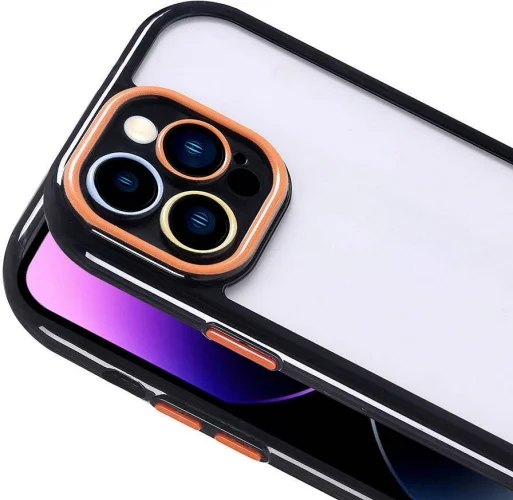 Apple iPhone 14 Pro Max (6.7) Kılıf Kamera Korumalı Renkli Kenar ve Çerçeve Tasarımlı Vitamin Kapak - Koyu Mor