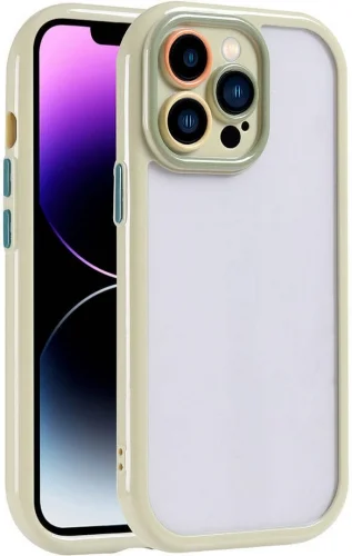 Apple iPhone 14 Pro Max (6.7) Kılıf Kamera Korumalı Renkli Kenar ve Çerçeve Tasarımlı Vitamin Kapak - Mürdüm