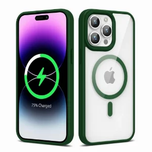 Apple iPhone 14 Pro Max (6.7) Kılıf Magsafe Wireless Şarj Özellikli Silikon Zore Ege Kapak - Koyu Yeşil