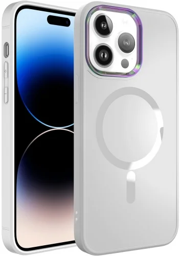 Apple iPhone 14 Pro Max (6.7) Kılıf Magsafe Wireless Şarj Özellikli Stil Kapak - Beyaz