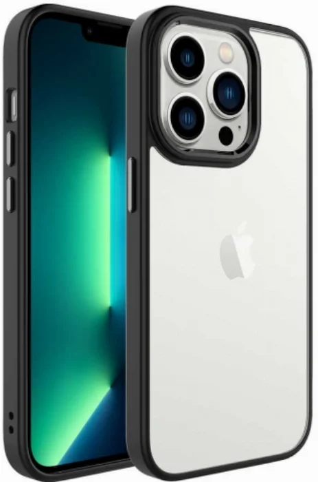 Apple iPhone 14 Pro Max (6.7) Kılıf Şeffaf Arka Yüzey Renkli Kenar Krom Kapak - Siyah