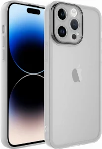 Apple iPhone 14 Pro Max (6.7) Kılıf Şeffaf Esnek Silikon Kenarları Buzlu Kamera Korumalı Post Kapak - Şeffaf