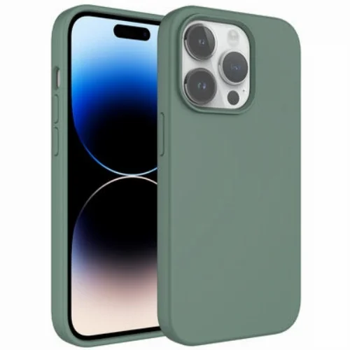 Apple iPhone 14 Pro Max (6.7) Kılıf Sıvı Teknolojili Silinebilir Pastel Sert Zore Kivi Kapak - Koyu Yeşil