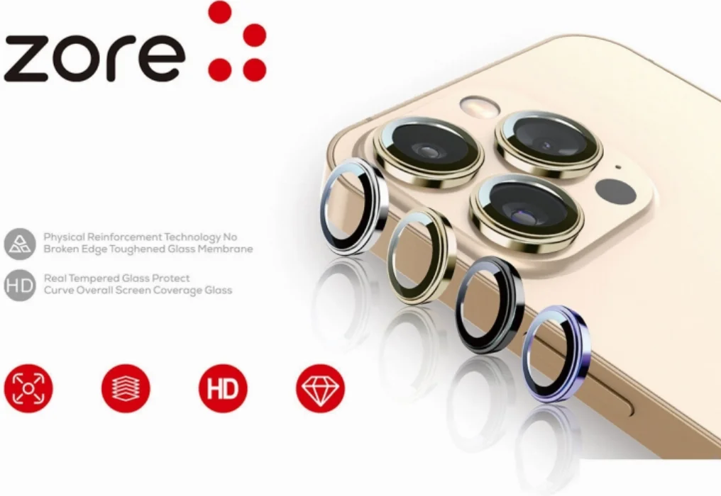 Apple iPhone 14 Pro Max (6.7) Lens Kamera Koruyucu Parmak İzi Bırakmayan Anti-Reflective CL-12 - Gold