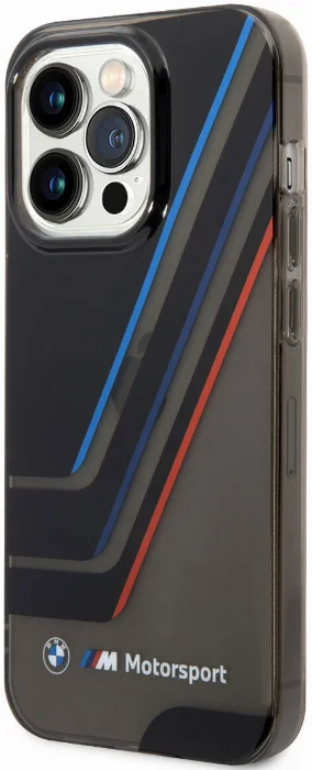 Apple iPhone 14 Pro Max (6.7) Kılıf BMW Orjinal Lisanslı Yarı Transparan Çizgili Dizayn Kapak - Siyah