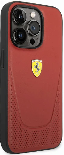 Apple iPhone 14 Pro Max (6.7) Kılıf Ferrari Deri Delikli Dizayn Kapak - Kırmızı
