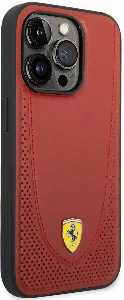 Apple iPhone 14 Pro Max (6.7) Kılıf Ferrari Magsafe Şarj Özellikli Deri Delikli Dikişli Dizayn Kapak - Kırmızı