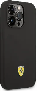 Apple iPhone 14 Pro Max (6.7) Kılıf Ferrari Magsafe Şarj Özellikli Silikon Metal Logo Dizayn Kapak - Siyah