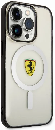 Apple iPhone 14 Pro Max (6.7) Kılıf Ferrari Magsafe Şarj Özellikli Transparan Dizayn Kapak - Şeffaf