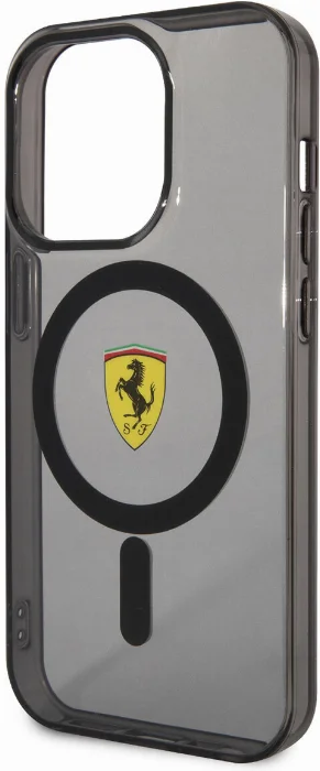 Apple iPhone 14 Pro Max (6.7) Kılıf Ferrari Magsafe Şarj Özellikli Yarı Transparan Dizayn Kapak - Siyah