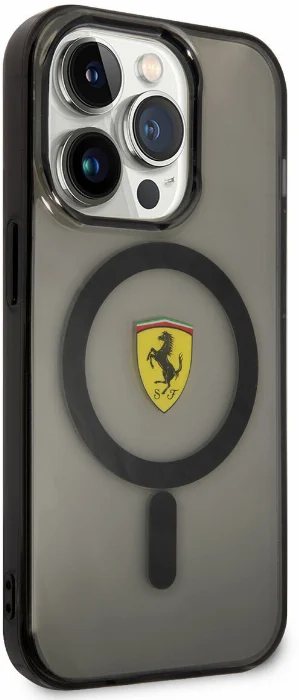 Apple iPhone 14 Pro Max (6.7) Kılıf Ferrari Magsafe Şarj Özellikli Yarı Transparan Dizayn Kapak - Siyah