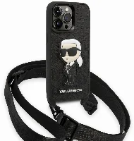 Apple iPhone 14 Pro Max (6.7) Kılıf Karl Lagerfeld Boyun Askılı Karl Dizayn Kapak - Siyah