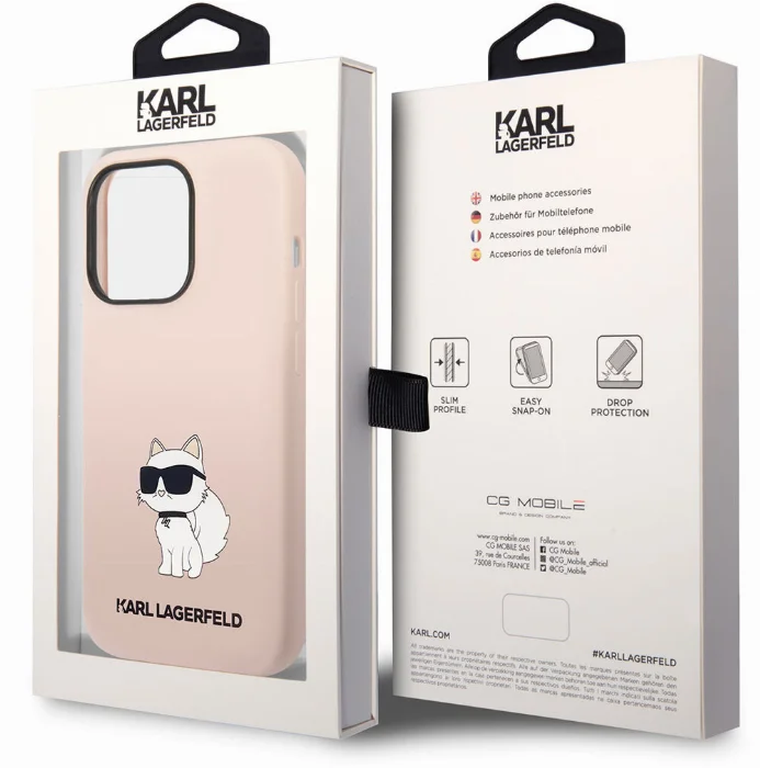 Apple iPhone 14 Pro Max (6.7) Kılıf Karl Lagerfeld Silikon Choupette Dizayn Kapak - Pembe