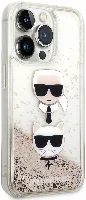 Apple iPhone 14 Pro Max (6.7) Kılıf Karl Lagerfeld Sıvılı Simli K&C Head Dizayn Kapak - Gold