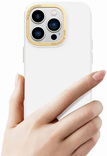 Apple iPhone 14 Pro Max (6.7) Kılıf Metal Kamera Çerçeveli Recci Glaze Serisi Kapak - Beyaz
