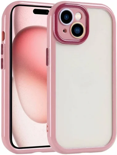 Apple iPhone 15 (6.1) Kılıf Kamera Korumalı Renkli Kenar ve Çerçeve Tasarımlı Vitamin Kapak - Mürdüm