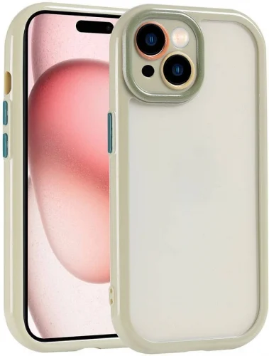 Apple iPhone 15 (6.1) Kılıf Kamera Korumalı Renkli Kenar ve Çerçeve Tasarımlı Vitamin Kapak - Yeşil
