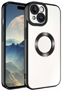 Apple iPhone 15 (6.1) Kılıf Kamera Korumalı Silikon Logo Açık Omega Kapak - Siyah