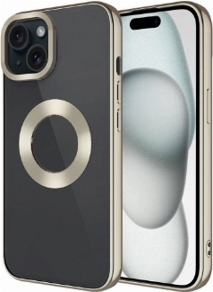 Apple iPhone 15 (6.1) Kılıf Kamera Lens Korumalı Şeffaf Renkli Logo Gösteren Parlak Kapak - Titanyum