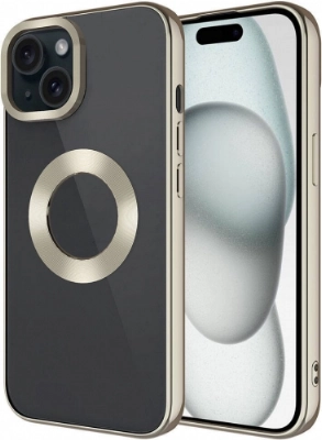 Apple iPhone 15 (6.1) Kılıf Kamera Lens Korumalı Şeffaf Renkli Logo Gösteren Parlak Kapak - Titanyum