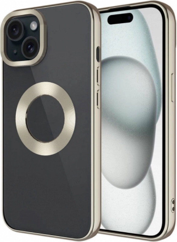 Apple iPhone 15 (6.1) Kılıf Kamera Lens Korumalı Şeffaf Renkli Logo Gösteren Parlak Kapak - Titanyum