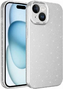 Apple iPhone 15 (6.1) Kılıf Kamera Korumalı Simli Lüks Zore Koton Kapak - Gümüş