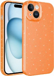 Apple iPhone 15 (6.1) Kılıf Kamera Korumalı Simli Lüks Zore Koton Kapak - Turuncu