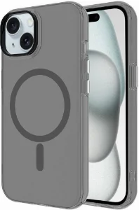 Apple iPhone 15 (6.1) Kılıf Magsafe Şarj Özellikli Buzlu Transparan C-Pro Sert Kapak - Koyu Gri