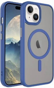 Apple iPhone 15 (6.1) Kılıf Mat Arka Yüzey Wireless Şarj Özellikli Zore Flet Magsafe Kapak - Mavi