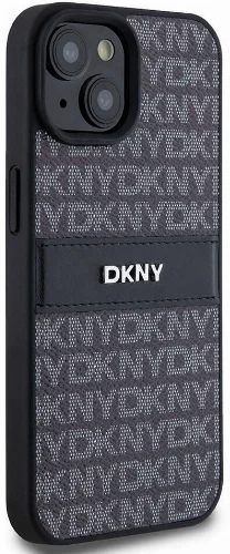 Apple iPhone 15 (6.1) Kılıf DKNY Orjinal Lisanslı 3D Yazılı Repeat Texture Pattern Kapak - Siyah