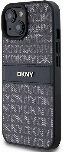 Apple iPhone 15 (6.1) Kılıf DKNY Orjinal Lisanslı 3D Yazılı Repeat Texture Pattern Kapak - Siyah